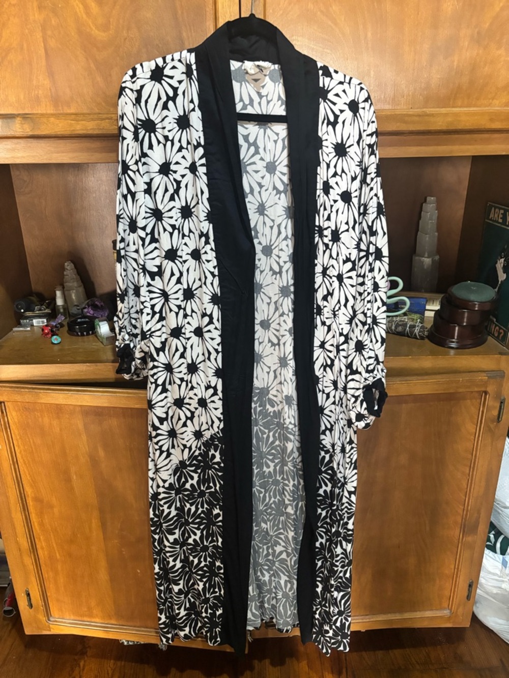 Anthropologie Black and White Floral Kimono Jacket